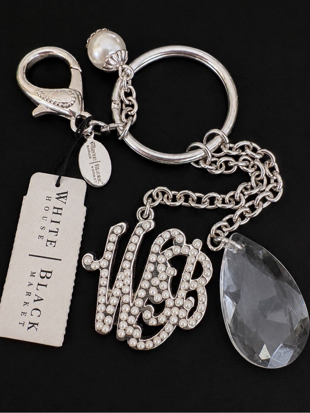 Y2K 90s White House Black Market WHBM Pearl Crystal Bag Charm Keychain NWT